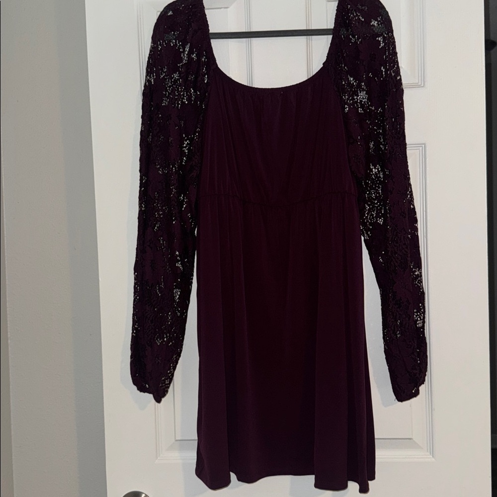 Elegant Plum Lace Sleeve Dress